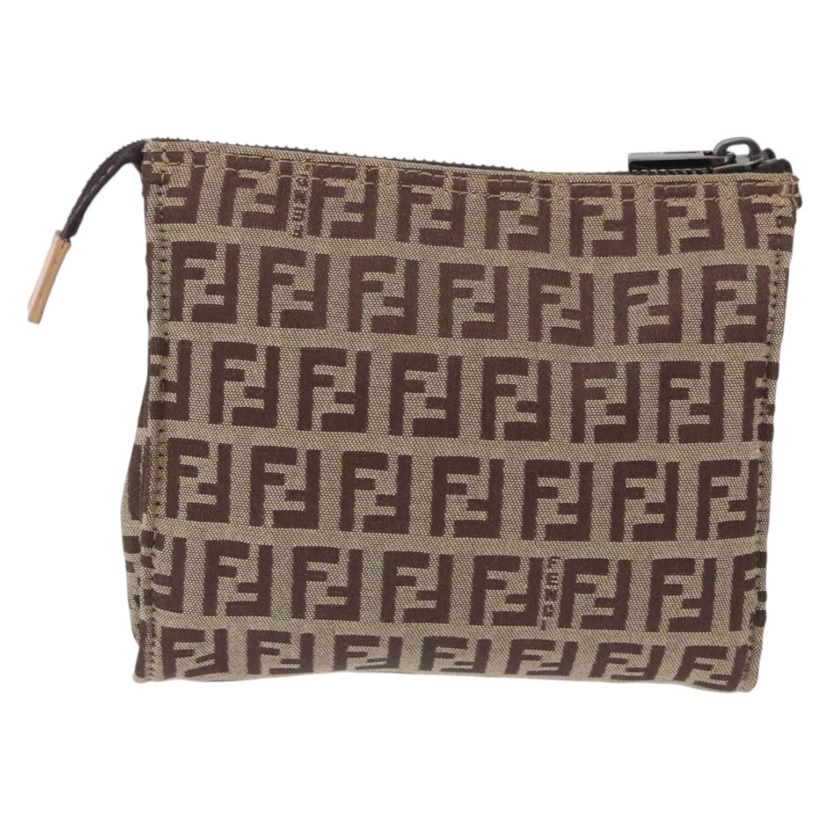 FENDI Zucchino Canvas Pouch Beige Auth 194480A