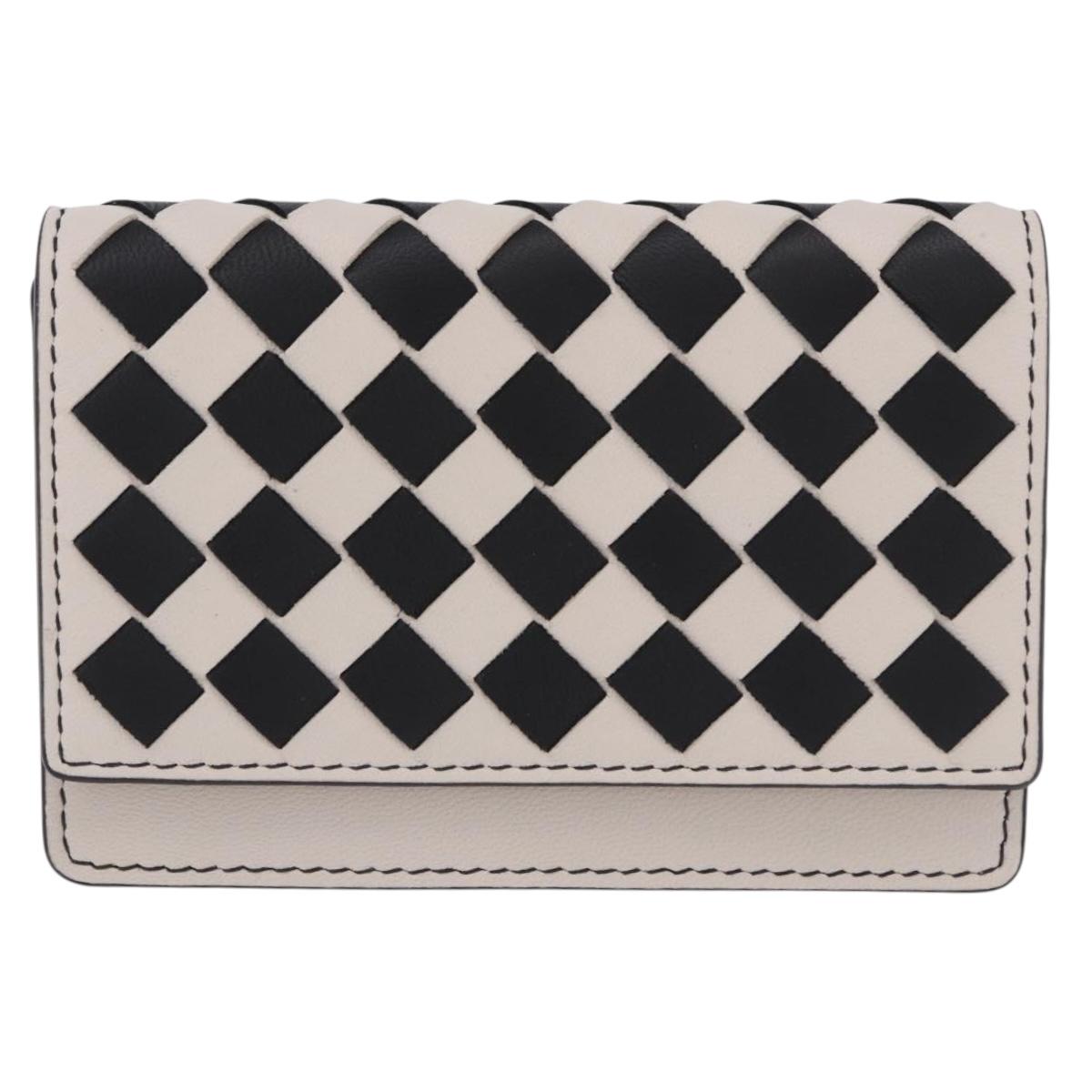 BOTTEGA VENETA INTRECCIATO Card Case Leather Beige Black Auth 194481A