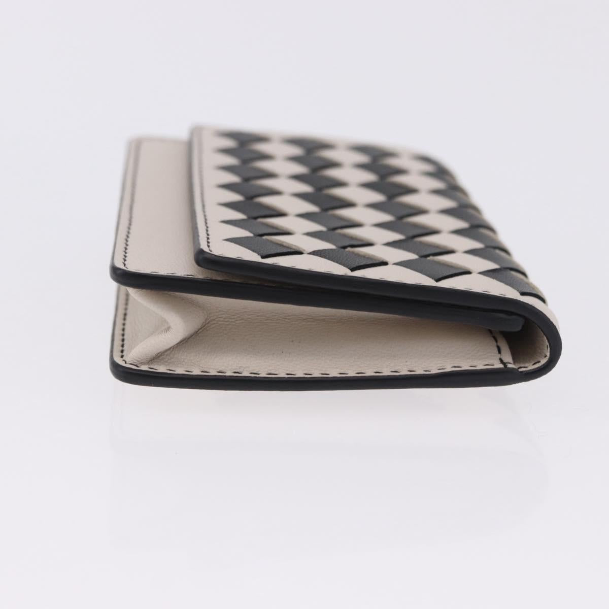 BOTTEGA VENETA INTRECCIATO Card Case Leather Beige Black Auth 194481A