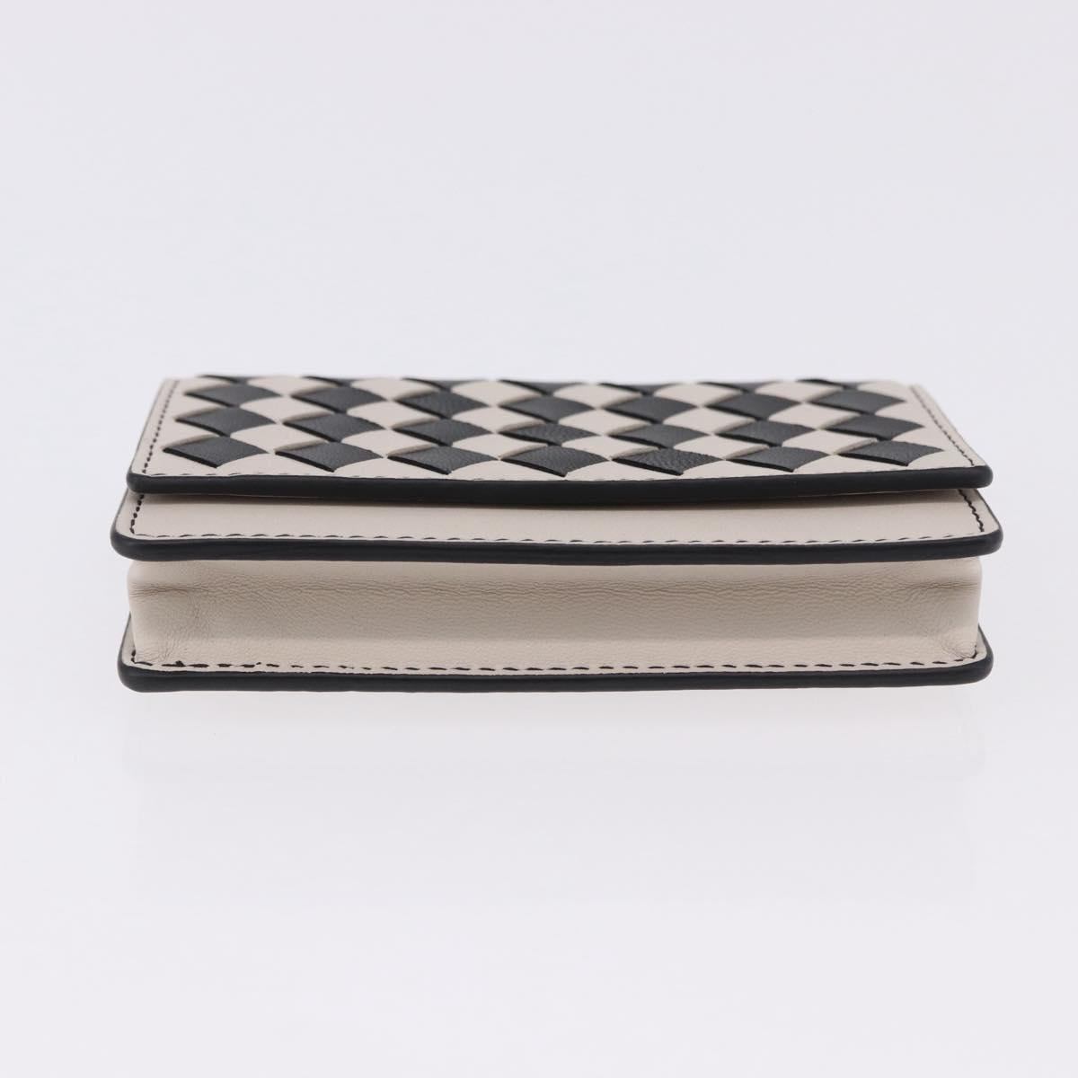 BOTTEGA VENETA INTRECCIATO Card Case Leather Beige Black Auth 194481A