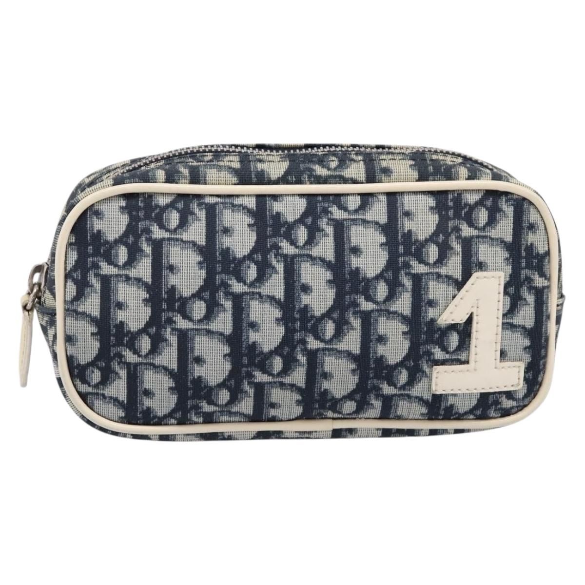 Christian Dior Trotter Pouch PVC Blue Silver Auth 194482