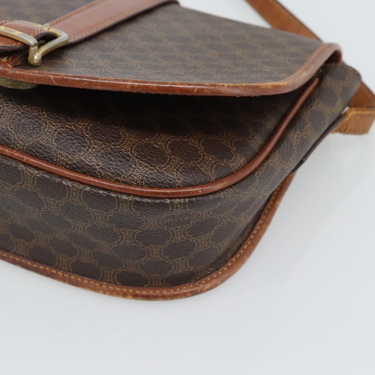 CELINE Macadam Canvas Shoulder Bag PVC Leather Brown Gold Auth 194551