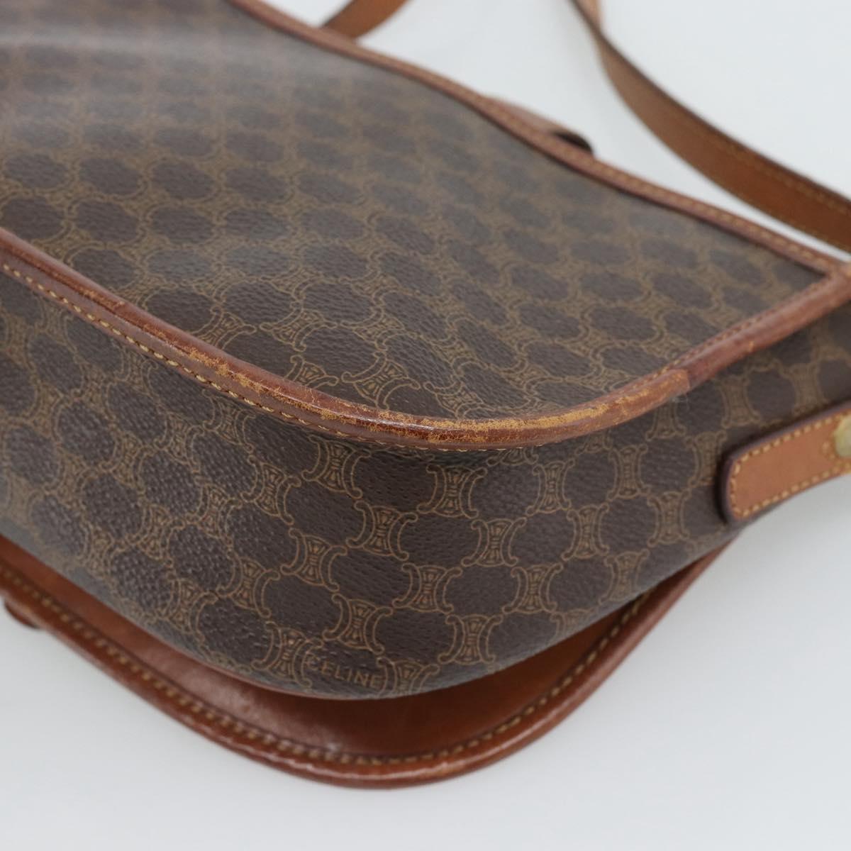 CELINE Macadam Canvas Shoulder Bag PVC Leather Brown Gold Auth 194551