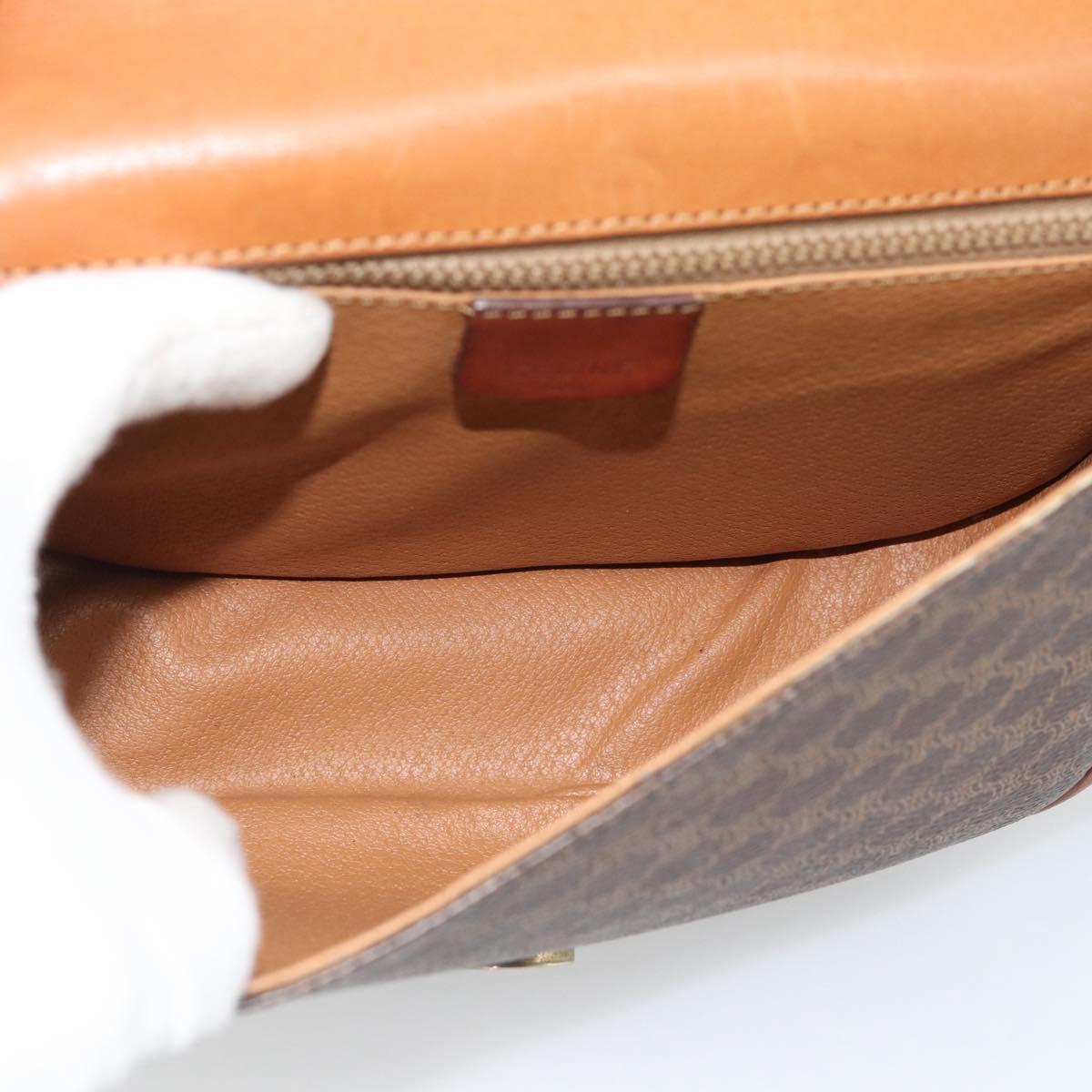 CELINE Macadam Canvas Shoulder Bag PVC Leather Brown Gold Auth 194551