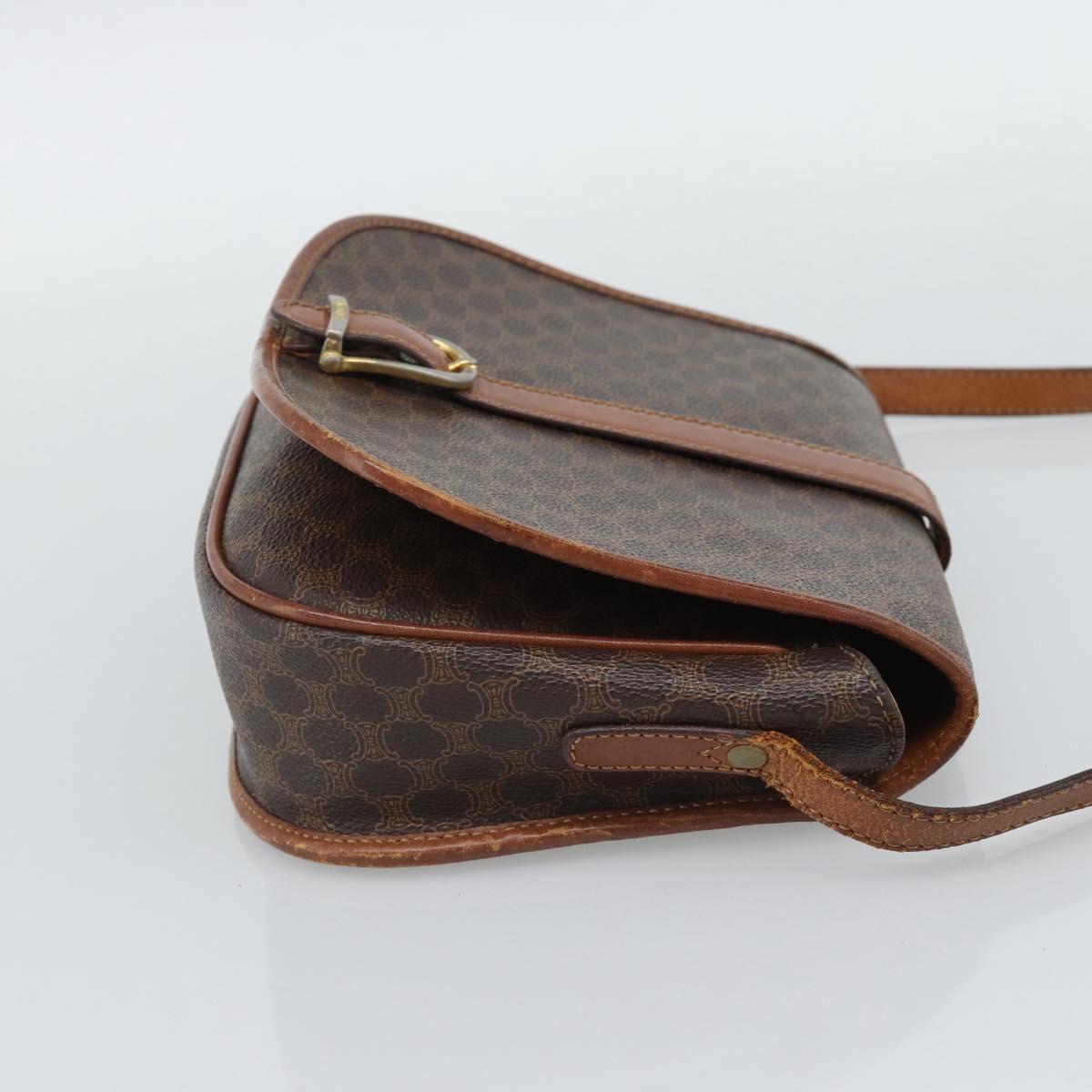CELINE Macadam Canvas Shoulder Bag PVC Leather Brown Gold Auth 194551