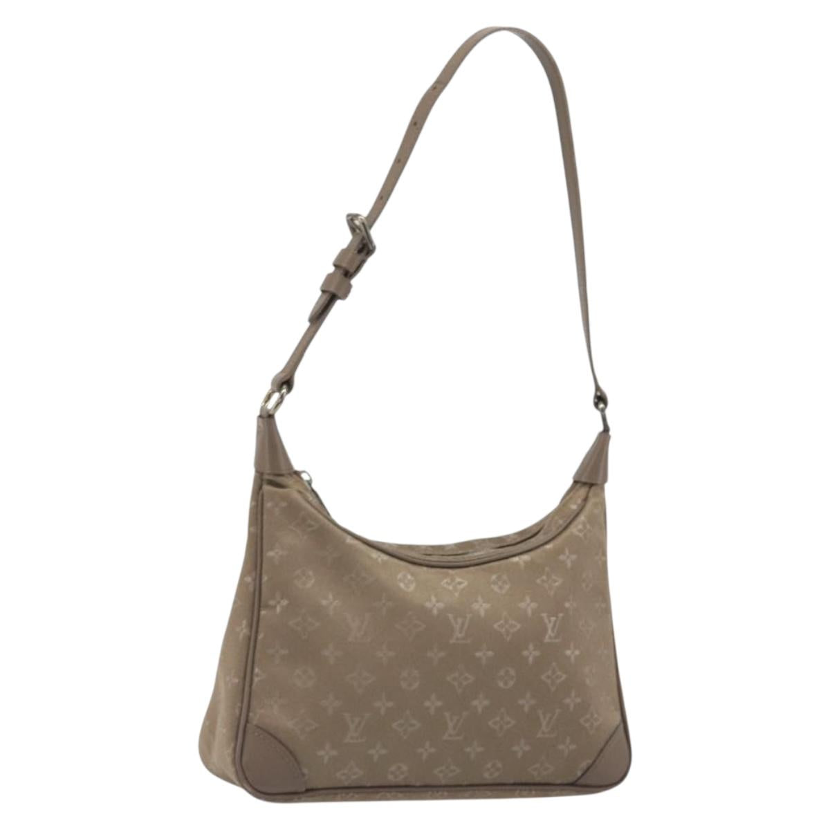 LOUIS VUITTON Monogram satin Little Boulogne Hand Bag Beige M92143 Auth 194553A