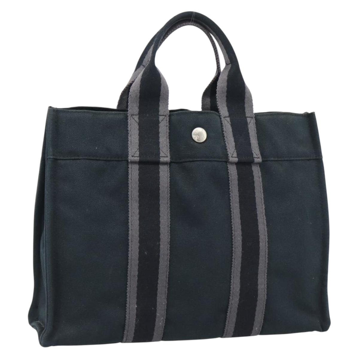 HERMES Fourre Tout PM Hand Bag Canvas Black Silver Auth 194555A
