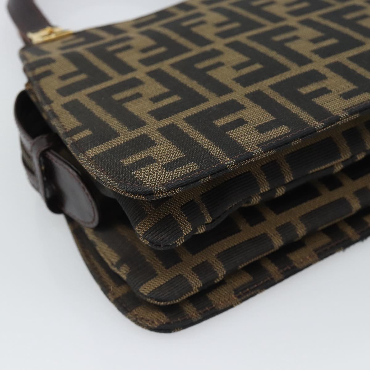 FENDI Zucca Canvas Hand Bag Brown Gold Tone Auth 194558V