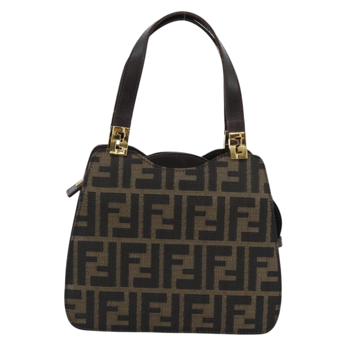 FENDI Zucca Canvas Hand Bag Brown Gold Tone Auth 194558V