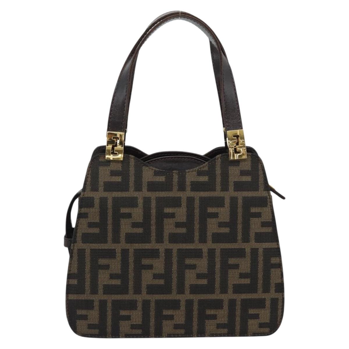 FENDI Zucca Canvas Hand Bag Brown Gold Tone Auth 194558V