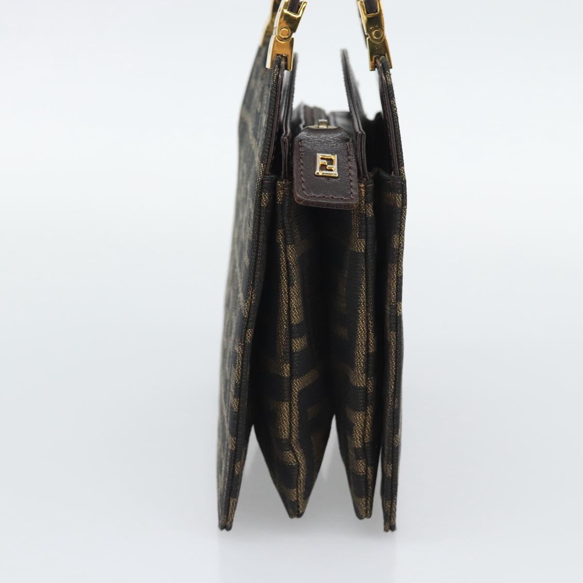 FENDI Zucca Canvas Hand Bag Brown Gold Tone Auth 194558V