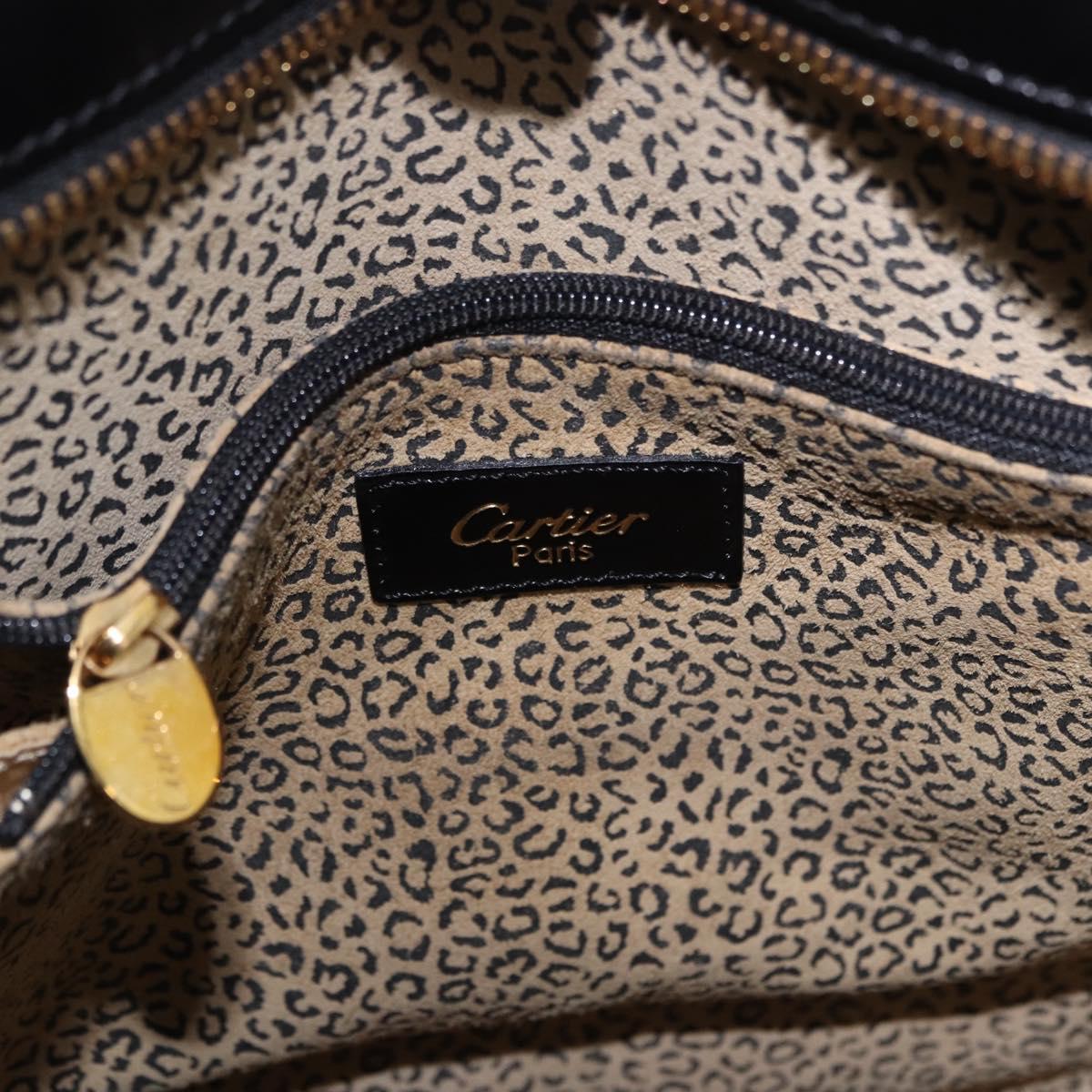 CARTIER PANTHERE Hand Bag Leather 2way Black Gold Auth 194562V