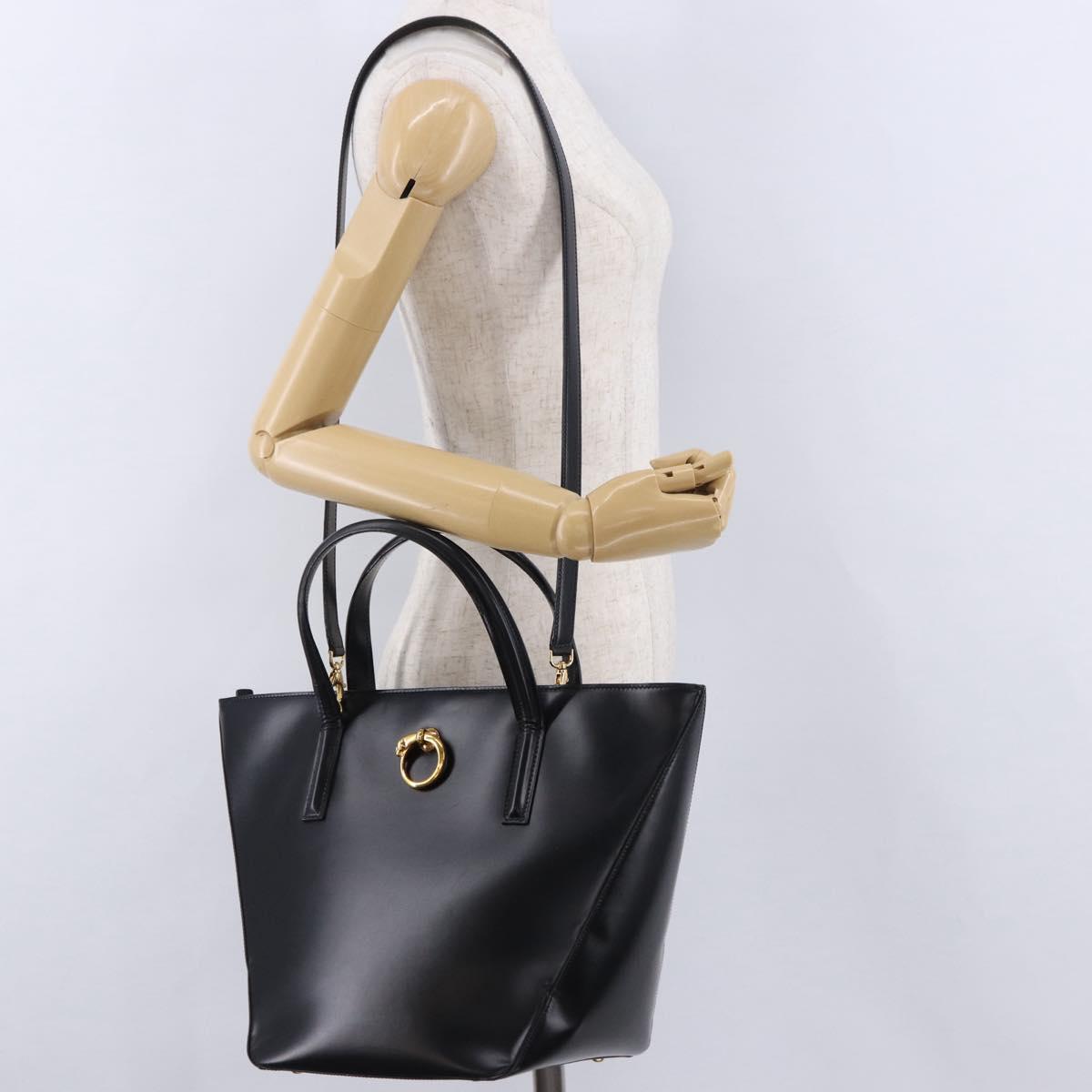 CARTIER PANTHERE Hand Bag Leather 2way Black Gold Auth 194562V