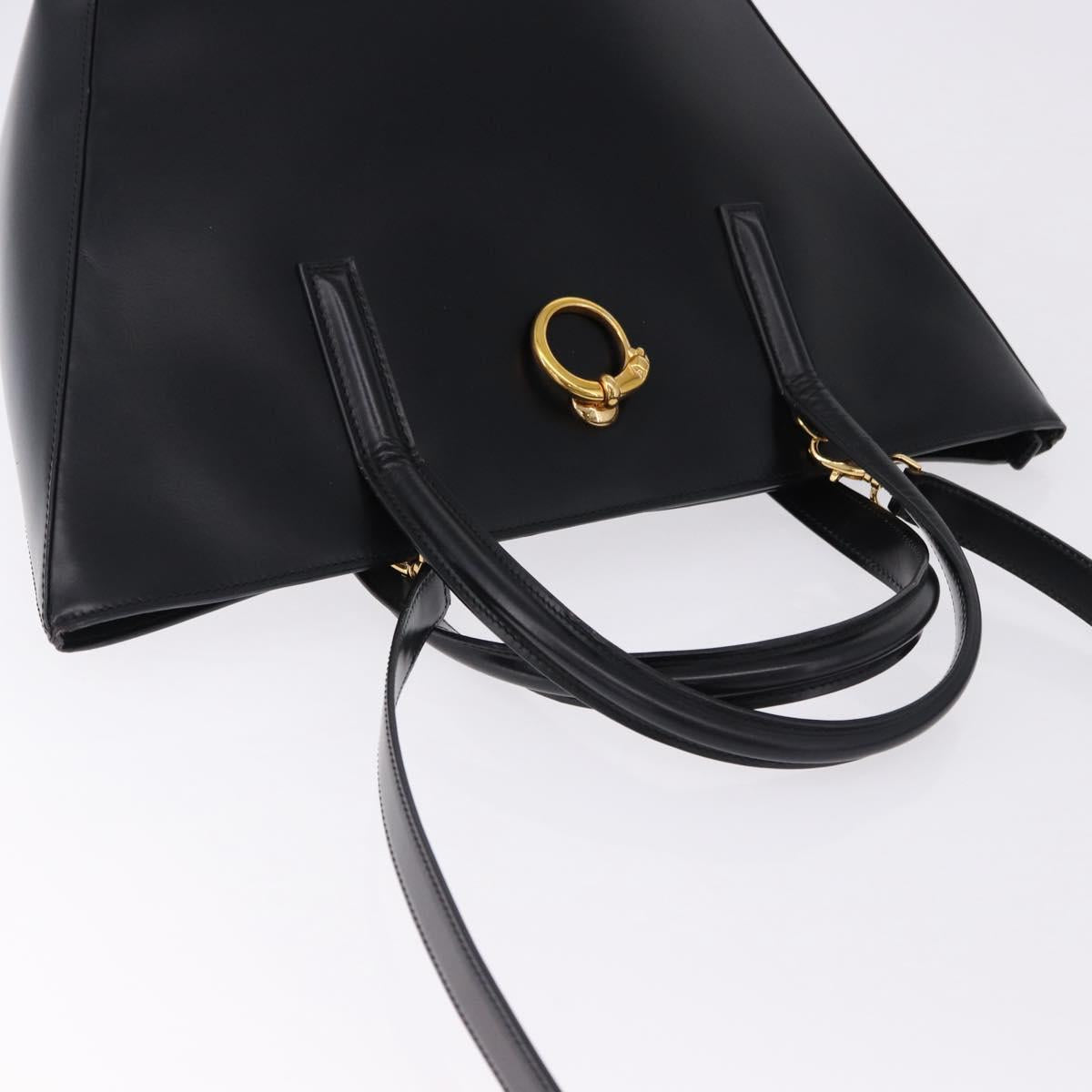 CARTIER PANTHERE Hand Bag Leather 2way Black Gold Auth 194562V