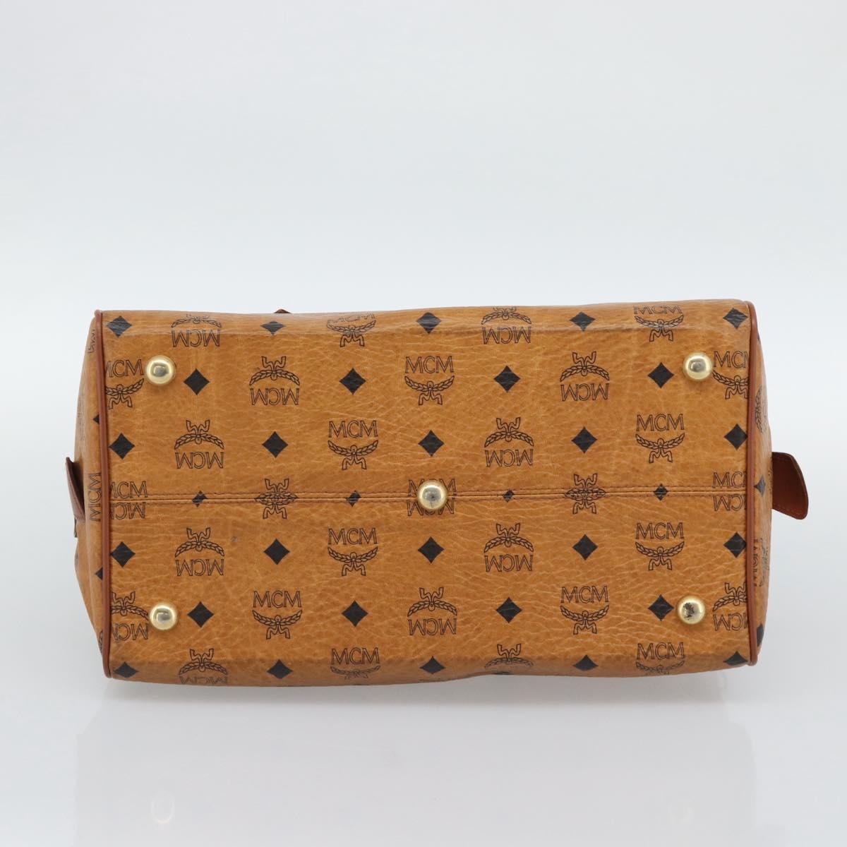 MCM Logogram Vicetos Boston Bag PVC Leather Brown Gold Auth 194565