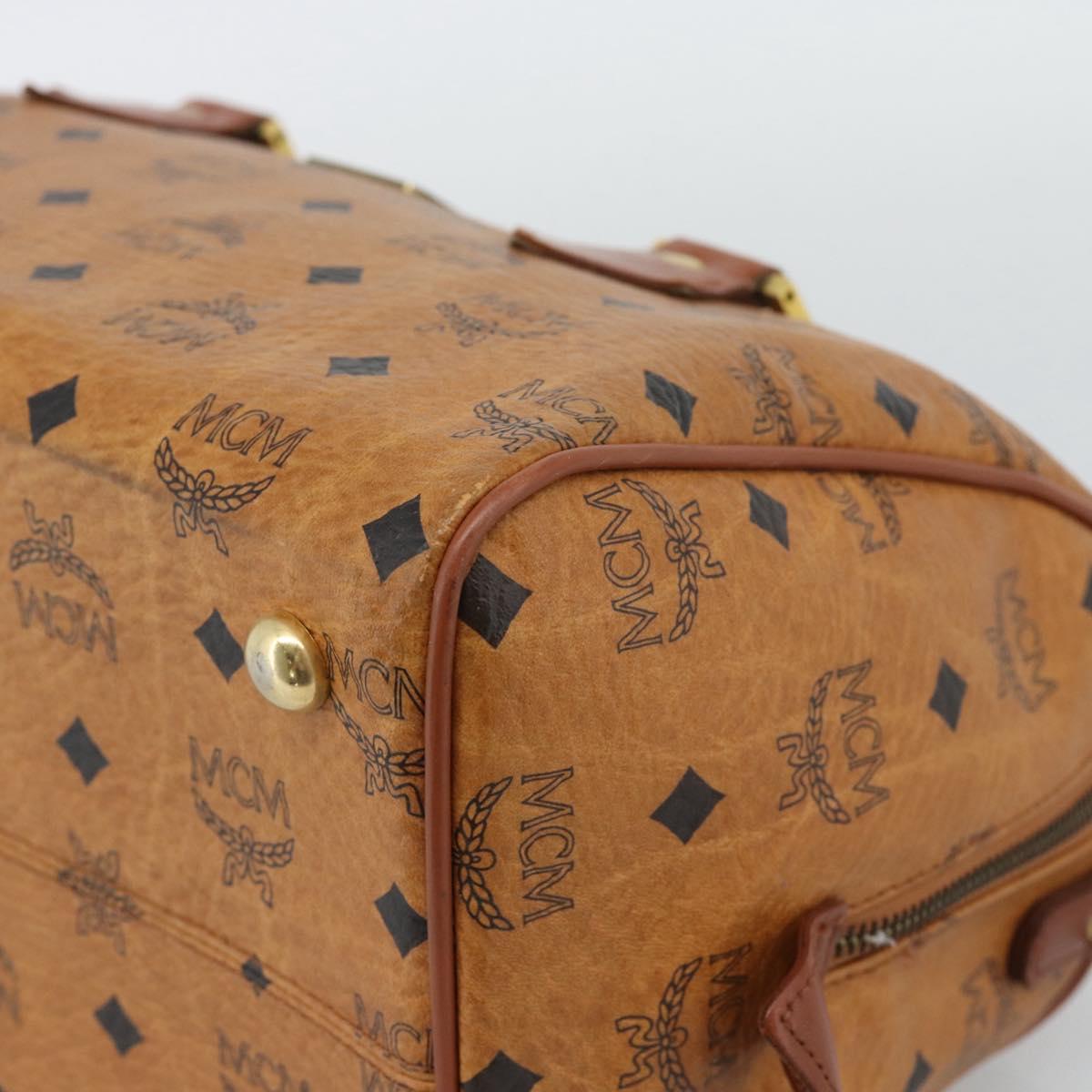 MCM Logogram Vicetos Boston Bag PVC Leather Brown Gold Auth 194565
