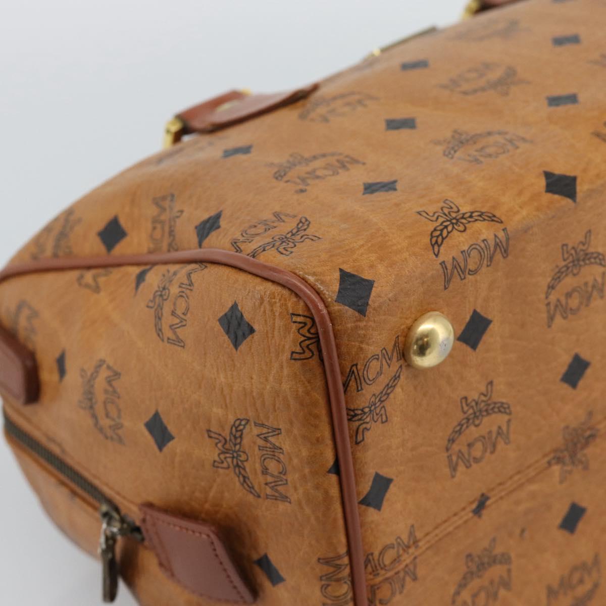 MCM Logogram Vicetos Boston Bag PVC Leather Brown Gold Auth 194565