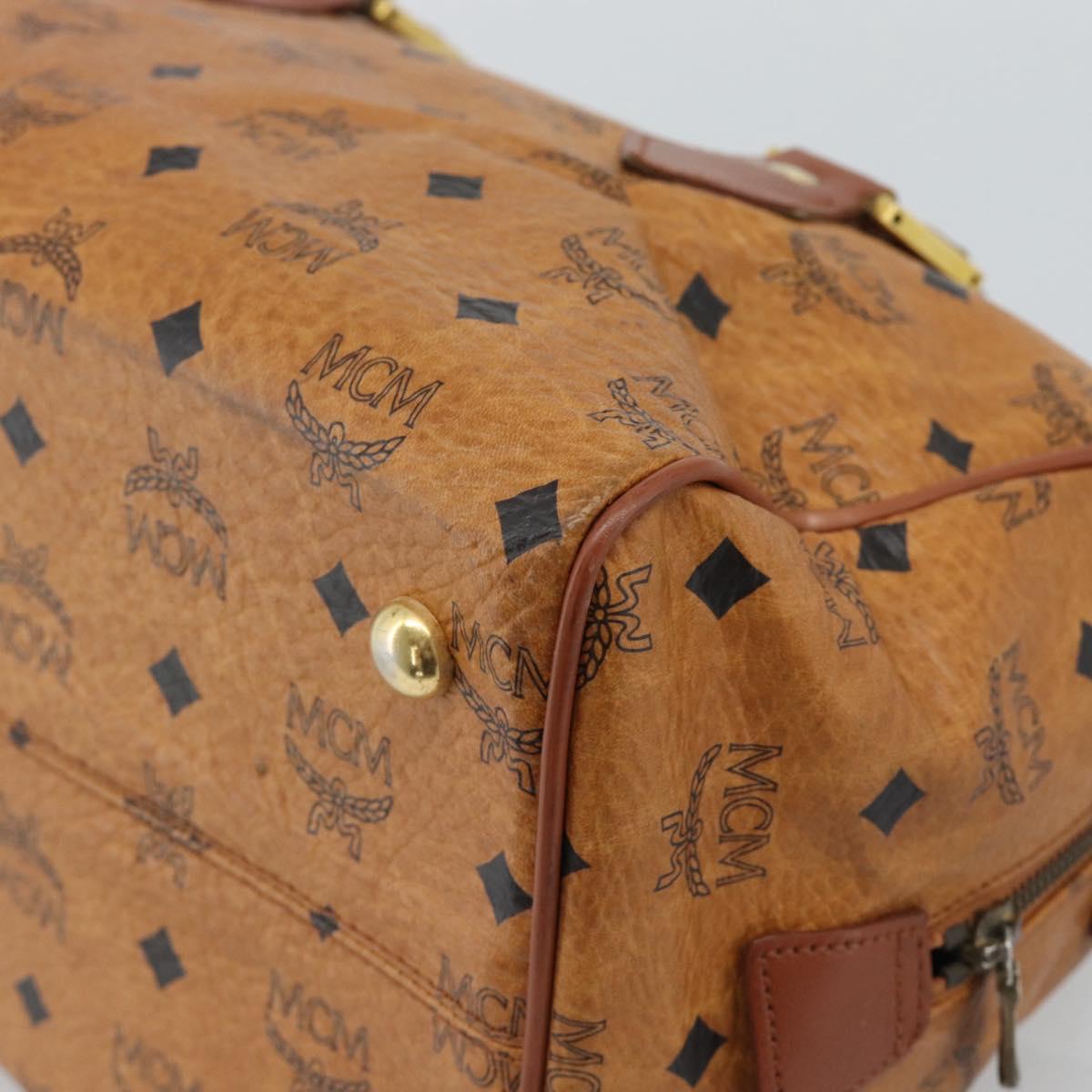 MCM Logogram Vicetos Boston Bag PVC Leather Brown Gold Auth 194565
