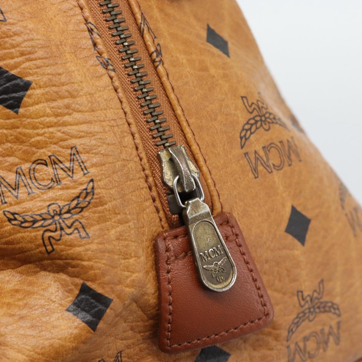 MCM Logogram Vicetos Boston Bag PVC Leather Brown Gold Auth 194565