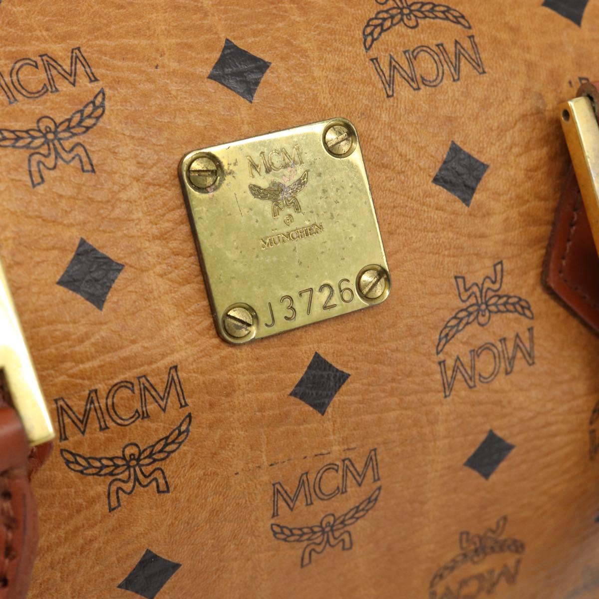 MCM Logogram Vicetos Boston Bag PVC Leather Brown Gold Auth 194565