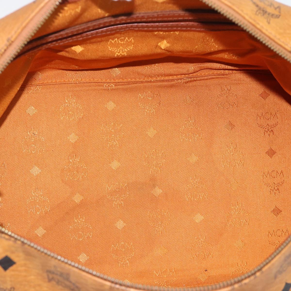 MCM Logogram Vicetos Boston Bag PVC Leather Brown Gold Auth 194565