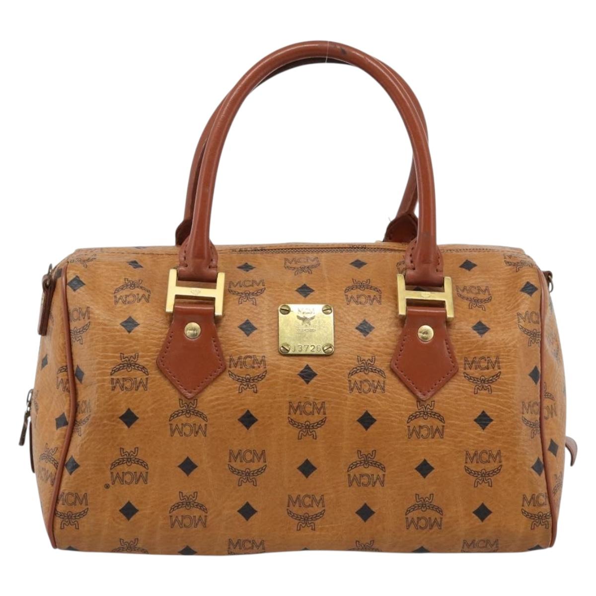 MCM Logogram Vicetos Boston Bag PVC Leather Brown Gold Auth 194565