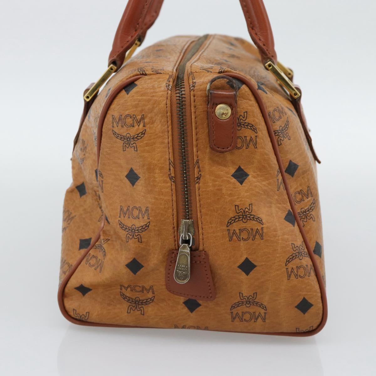 MCM Logogram Vicetos Boston Bag PVC Leather Brown Gold Auth 194565
