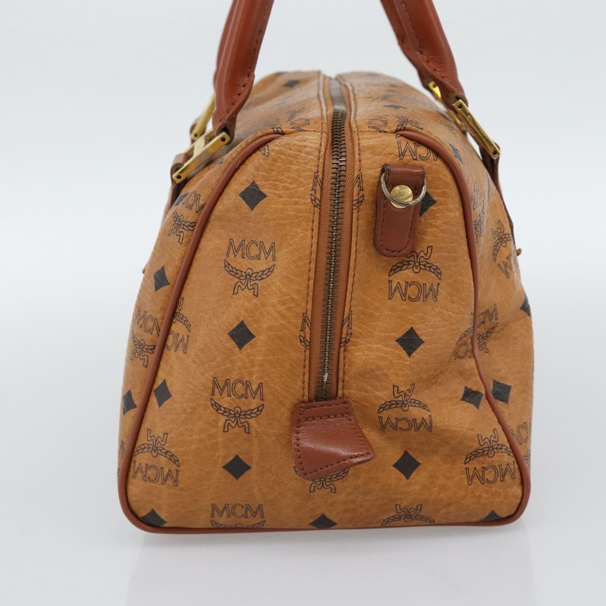 MCM Logogram Vicetos Boston Bag PVC Leather Brown Gold Auth 194565