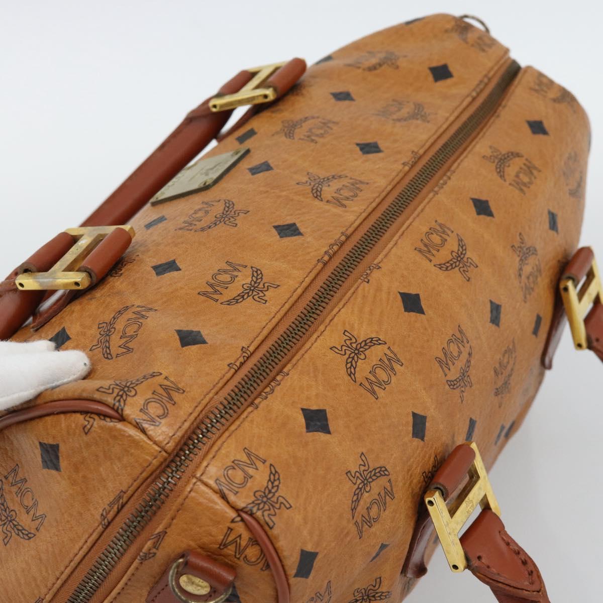 MCM Logogram Vicetos Boston Bag PVC Leather Brown Gold Auth 194565