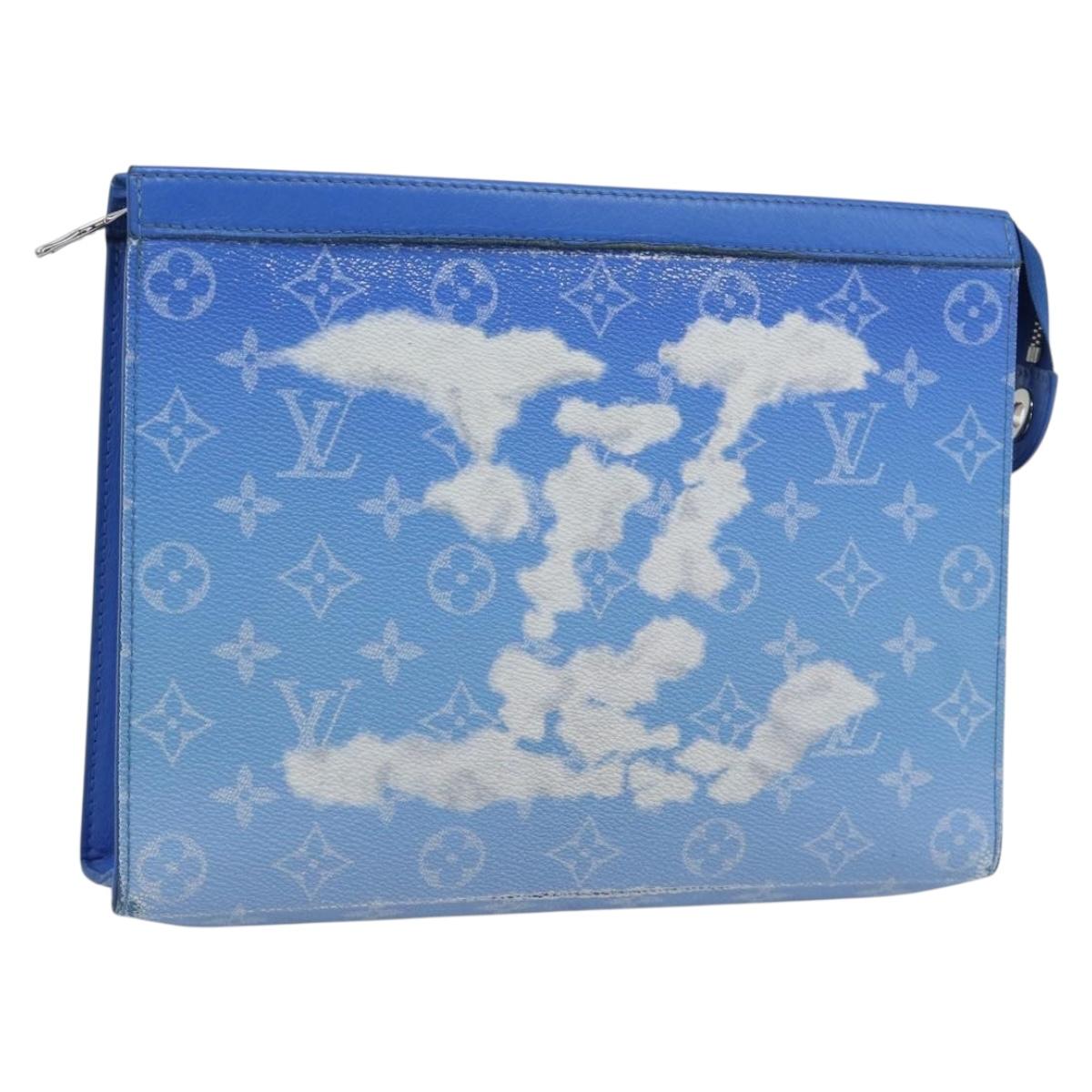LOUIS VUITTON Monogram Crows Pochette Voyage Bag Blue White M45480 Auth 194569A