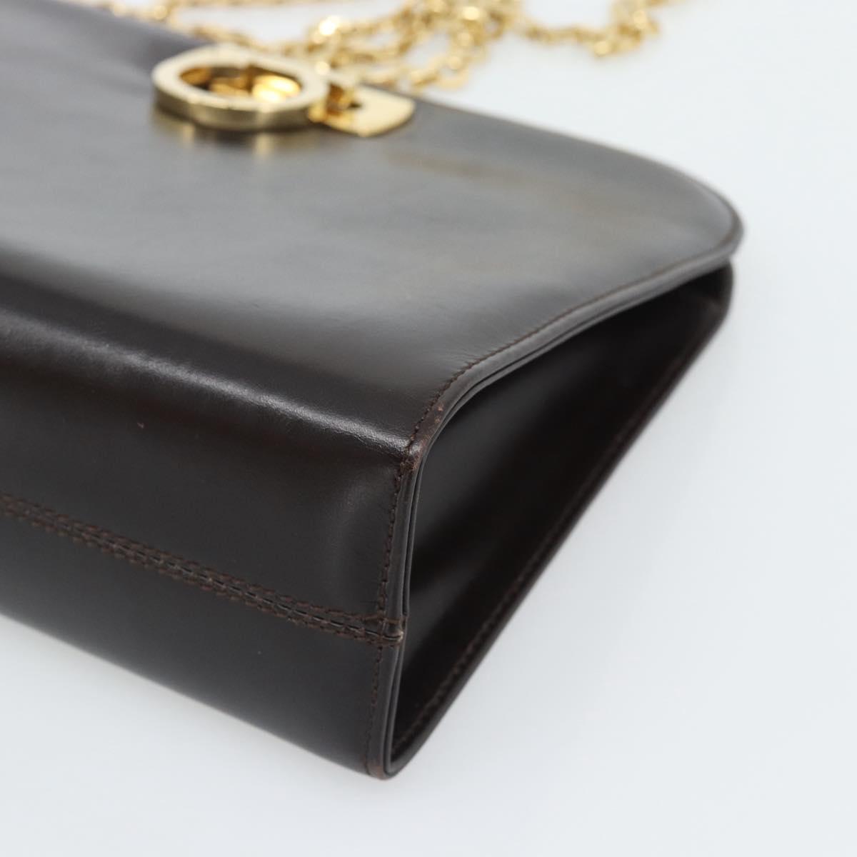 Salvatore Ferragamo Gancini Chain Bag Leather Dark Brown Gold Auth 194570A
