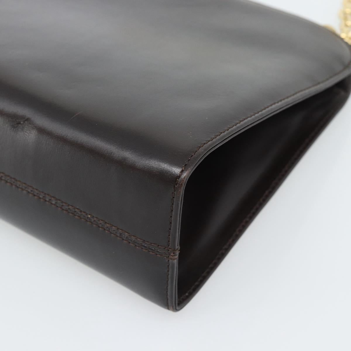 Salvatore Ferragamo Gancini Chain Bag Leather Dark Brown Gold Auth 194570A
