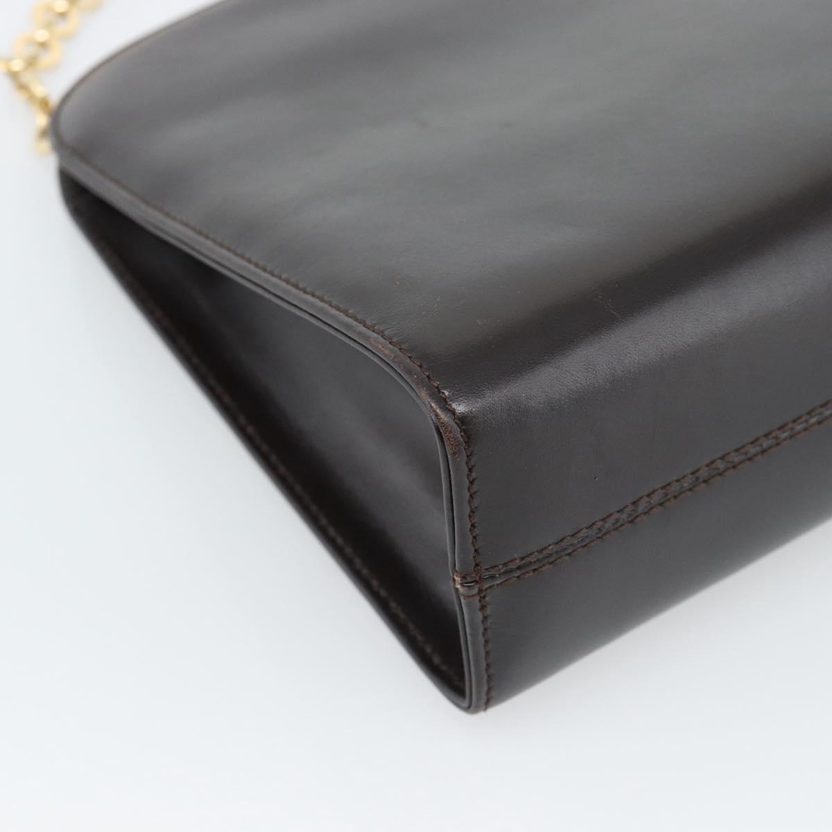 Salvatore Ferragamo Gancini Chain Bag Leather Dark Brown Gold Auth 194570A