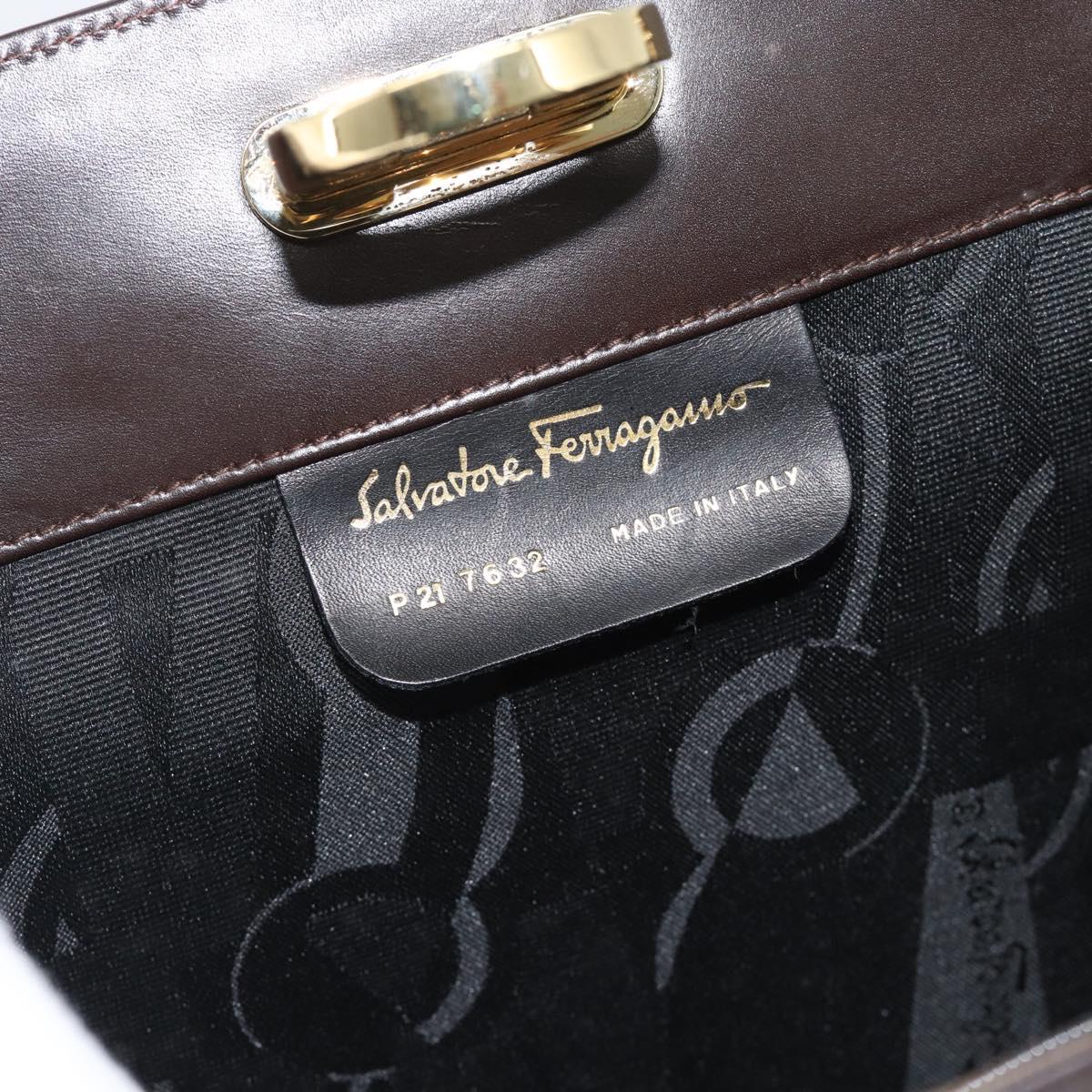 Salvatore Ferragamo Gancini Chain Bag Leather Dark Brown Gold Auth 194570A