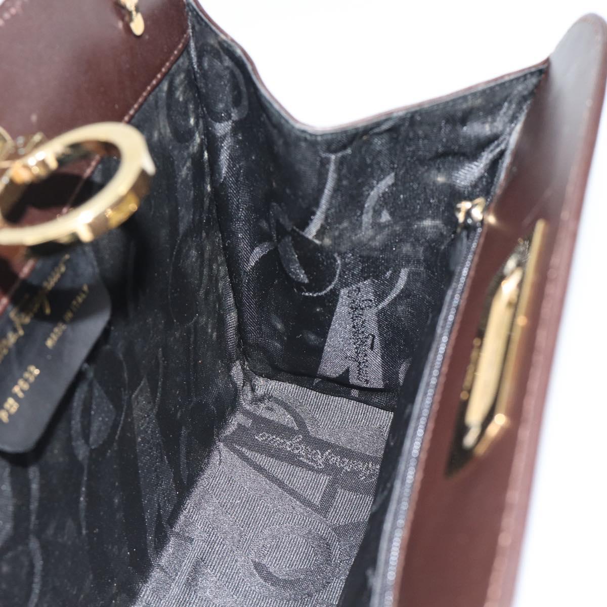 Salvatore Ferragamo Gancini Chain Bag Leather Dark Brown Gold Auth 194570A
