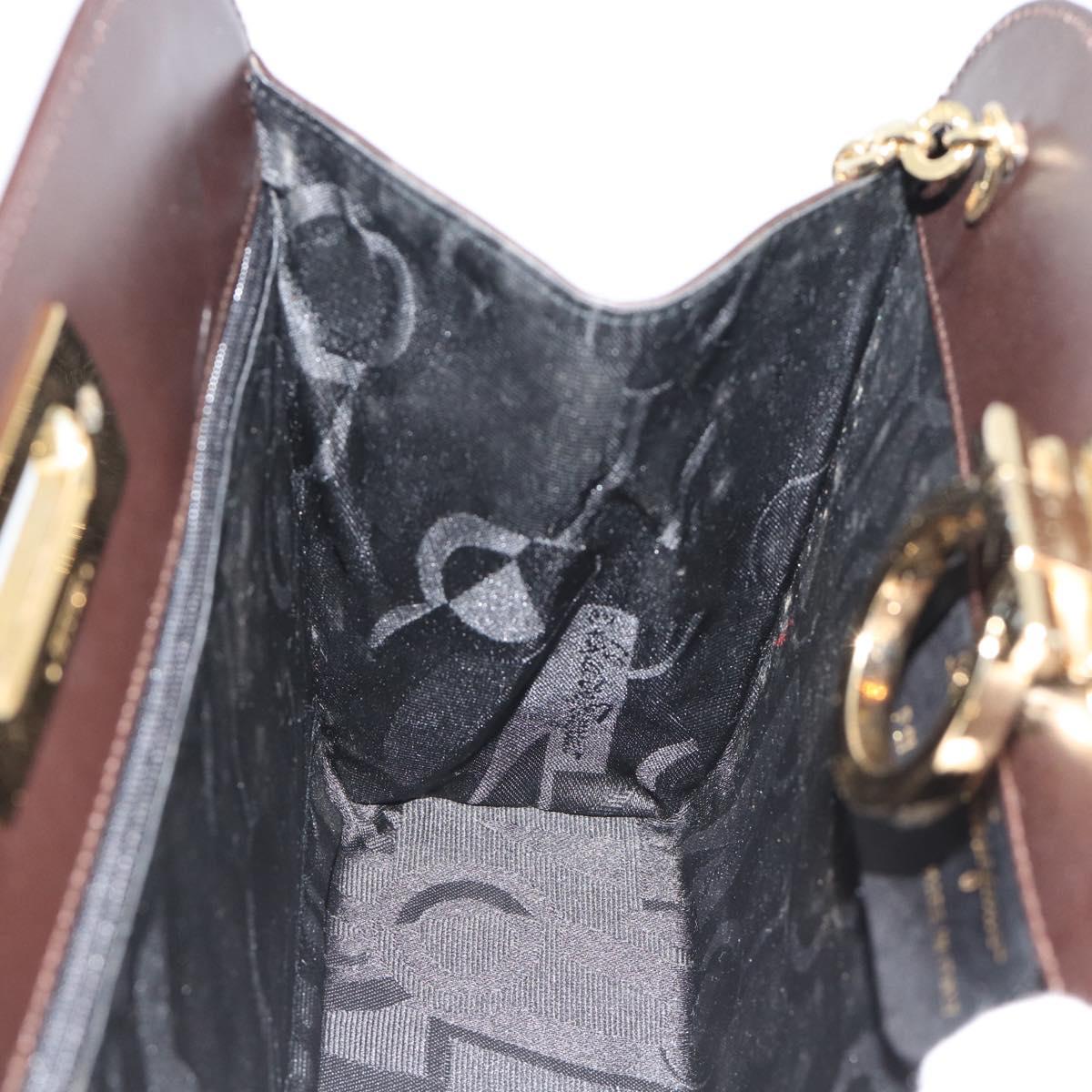 Salvatore Ferragamo Gancini Chain Bag Leather Dark Brown Gold Auth 194570A