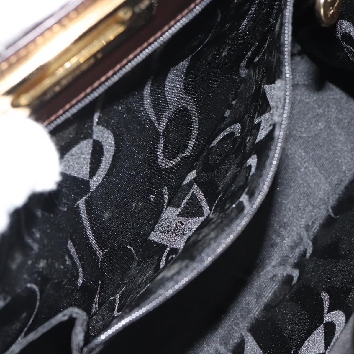 Salvatore Ferragamo Gancini Chain Bag Leather Dark Brown Gold Auth 194570A