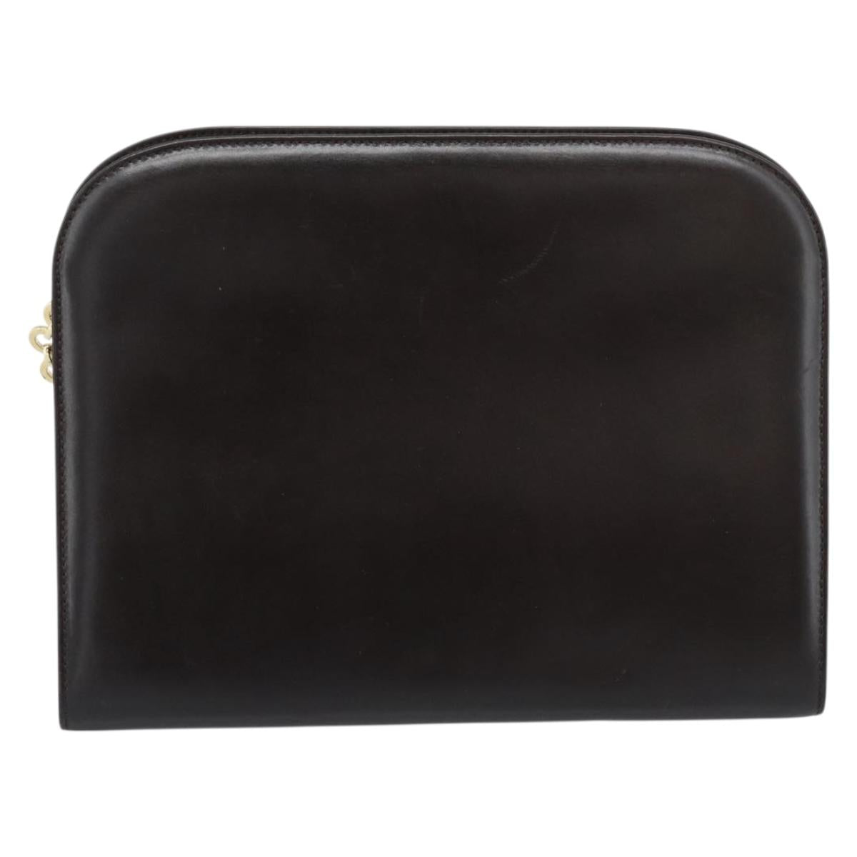 Salvatore Ferragamo Gancini Chain Bag Leather Dark Brown Gold Auth 194570A