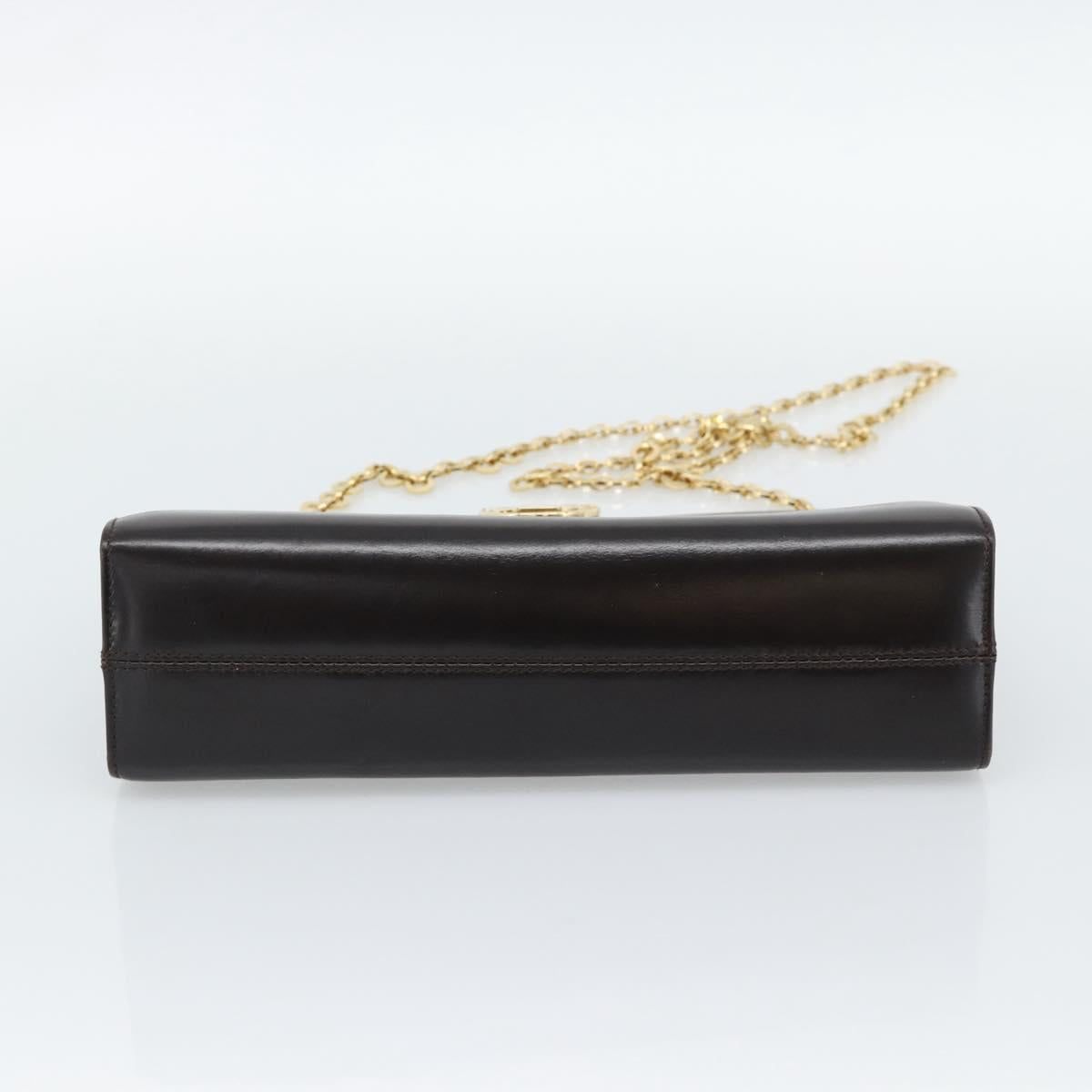 Salvatore Ferragamo Gancini Chain Bag Leather Dark Brown Gold Auth 194570A