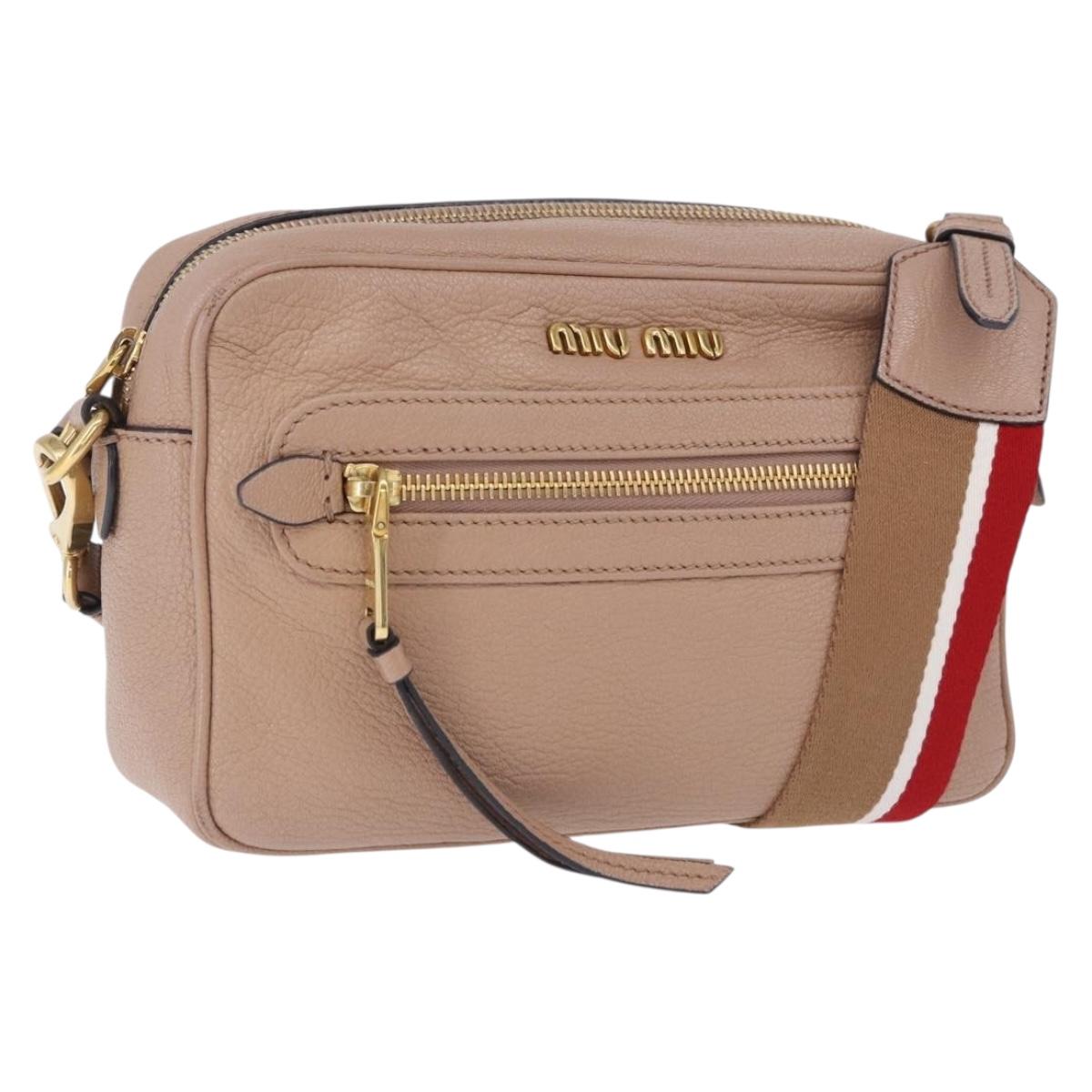 Miu Miu Shoulder Bag Leather Beige Gold Auth 194575V