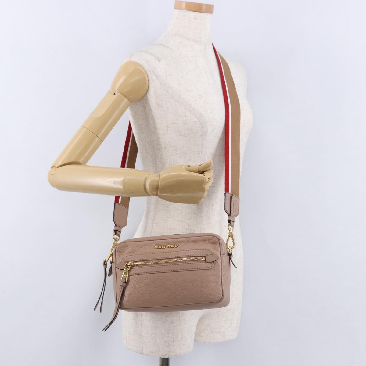 Miu Miu Shoulder Bag Leather Beige Gold Auth 194575V