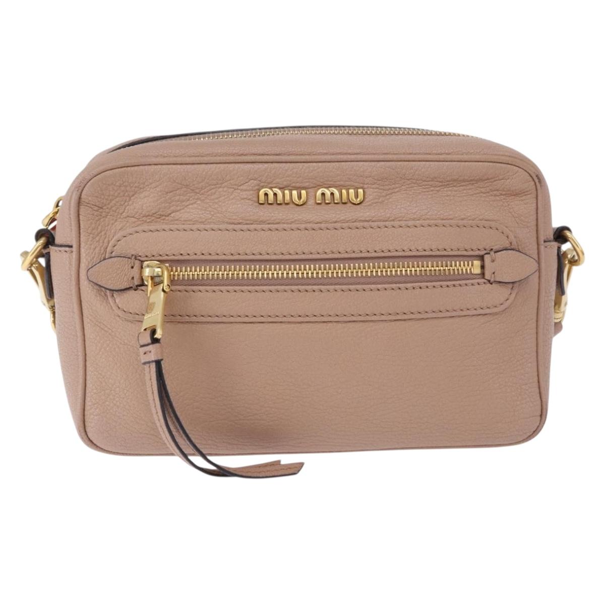 Miu Miu Shoulder Bag Leather Beige Gold Auth 194575V