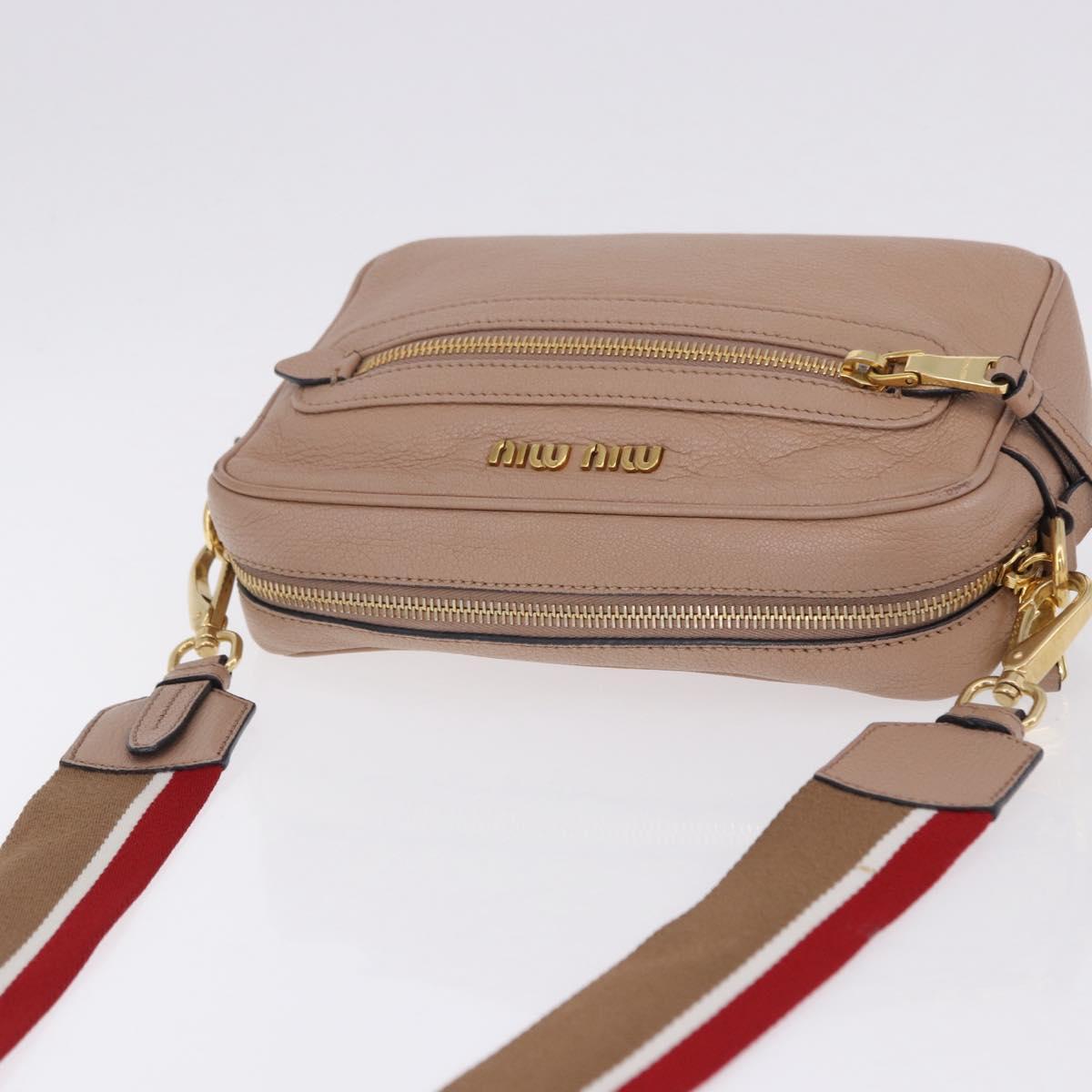 Miu Miu Shoulder Bag Leather Beige Gold Auth 194575V