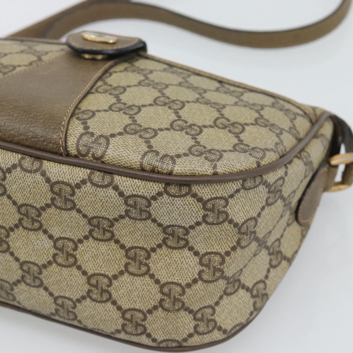 GUCCI GG Supreme Web Sherry Line Bag PVC Beige Gold 14 02 032 Auth 194578