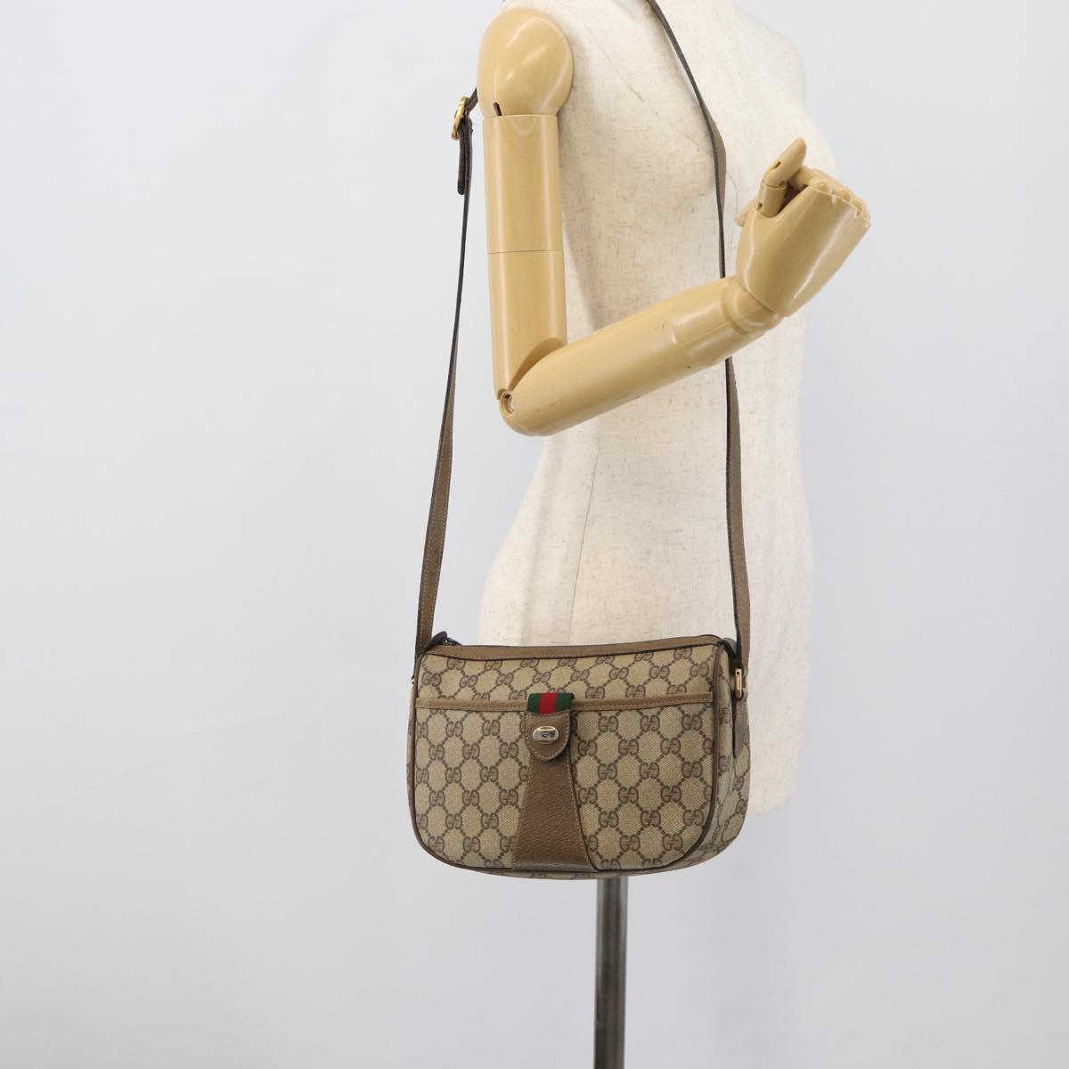 GUCCI GG Supreme Web Sherry Line Bag PVC Beige Gold 14 02 032 Auth 194578
