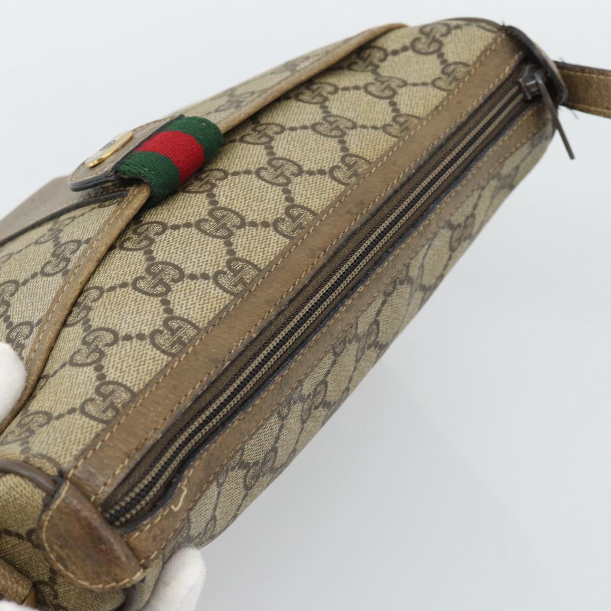 GUCCI GG Supreme Web Sherry Line Bag PVC Beige Gold 14 02 032 Auth 194578