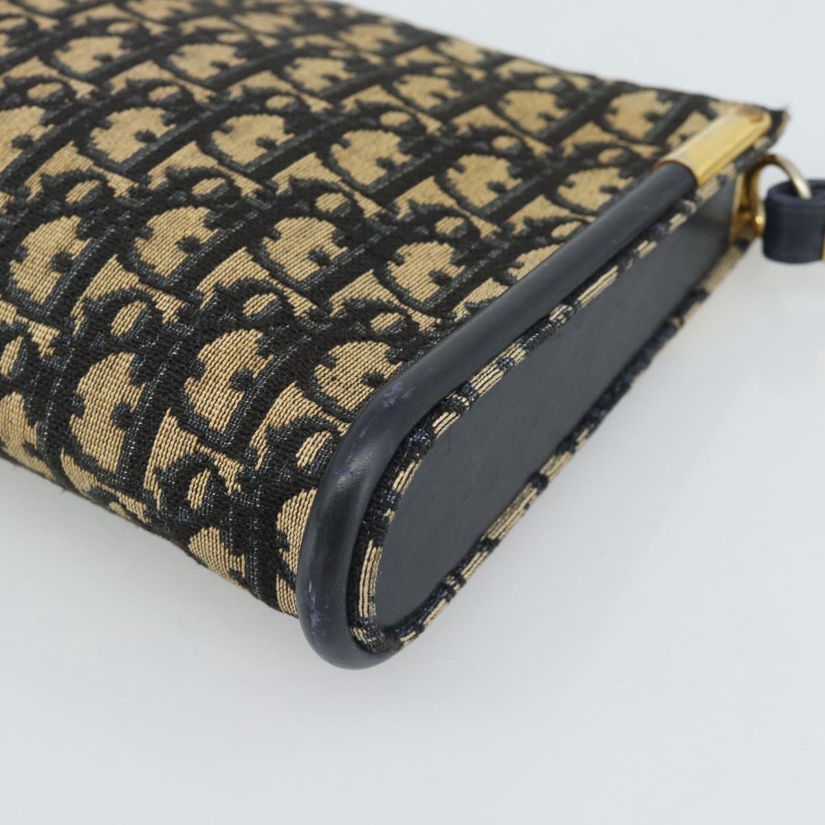 Christian Dior Trotter Canvas Shoulder Bag Navy Gold Auth 194579