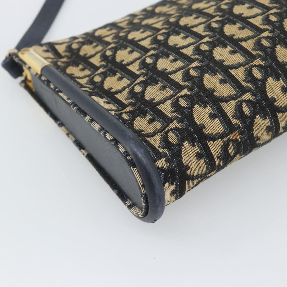 Christian Dior Trotter Canvas Shoulder Bag Navy Gold Auth 194579