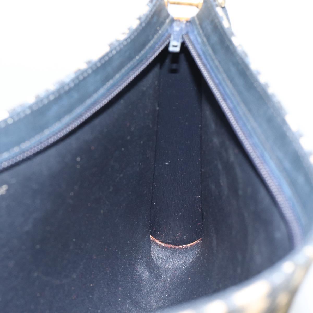 Christian Dior Trotter Canvas Shoulder Bag Navy Gold Auth 194579