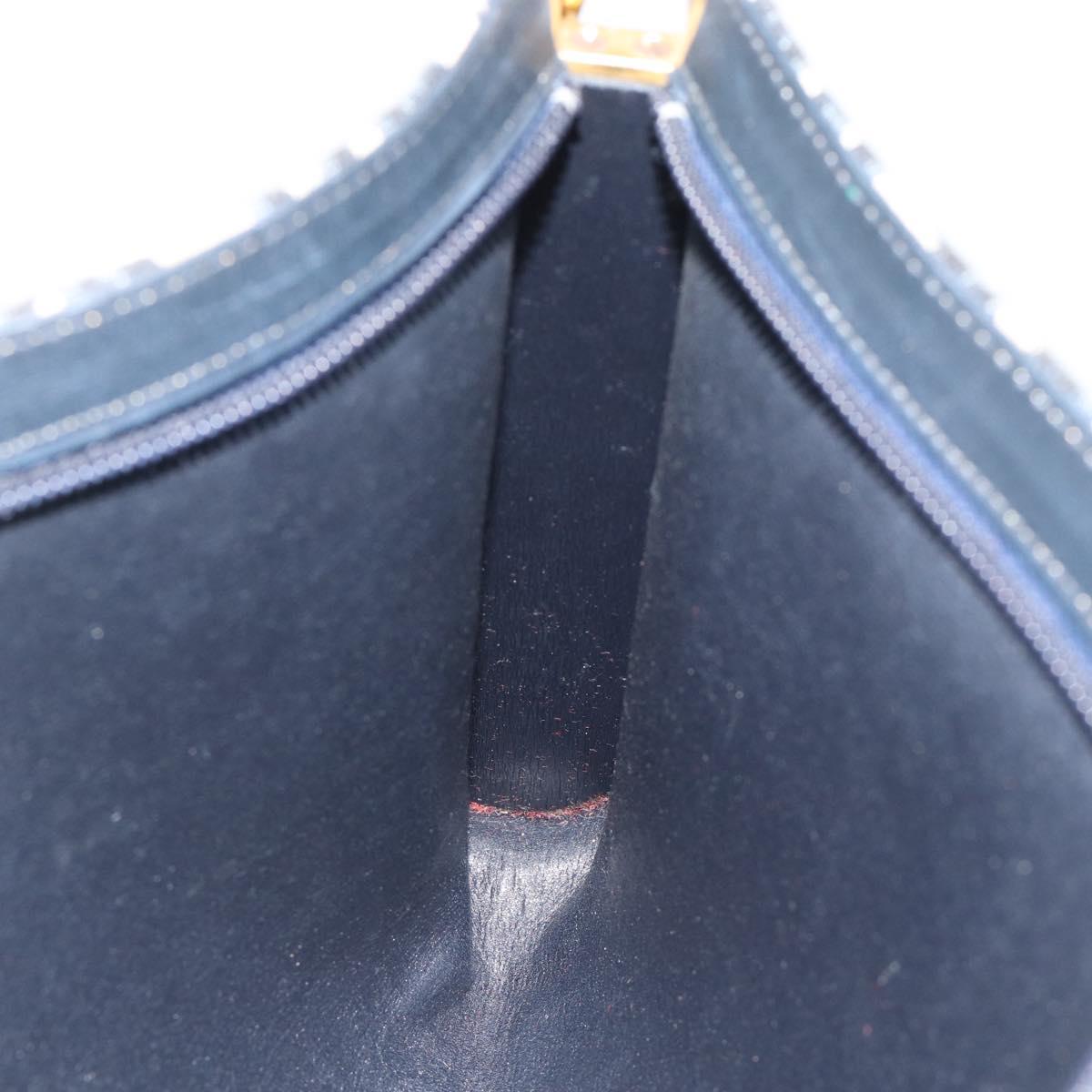 Christian Dior Trotter Canvas Shoulder Bag Navy Gold Auth 194579